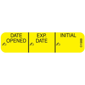 "Date Opened" Permanent Paper Label, 1-370, Yellow, 1 9/16" x 3/8", Pack of 1000