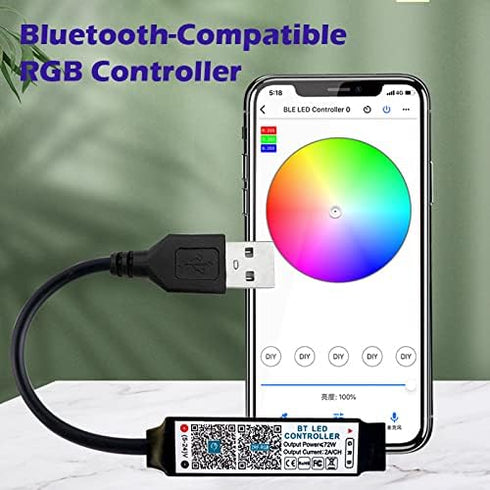 Cleiscry 5V 5050 (5V Mini Bluetooth Compatible RGB Controller Music LED Light Strip Controller for RGB Tape Lights
