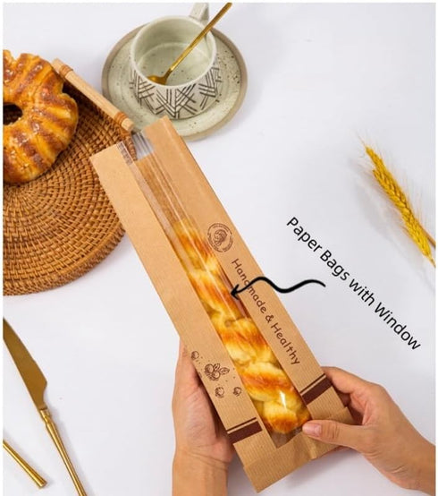 Urier 50 Window,13"Baguette Packaging Packaging Pieces French Baguette Paper Bags with Bag,Paper Bags with Window,Heat
