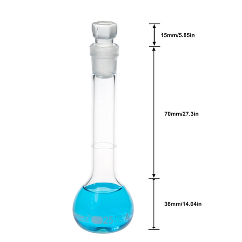25ML Volumetric Measuring Flask Set NS12/14 Glass Stopper, Graduated, ASTM Class A Borosilicate Glass 3.3 for Laboratory, 2PCS