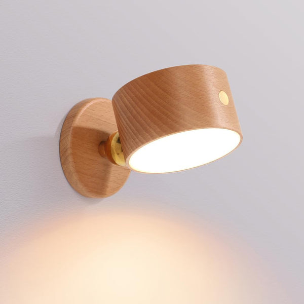 LANDGOO 1-Pack Wood Wall Sconce, Beech Wood Magnetic 360 Rotatable Cordless Bedside