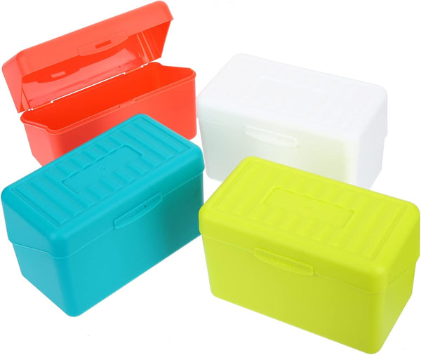 Tofficu 4pcs Index Card File Box: Plastic Organizer for Recipes and Notecards, 3x5 Desktop