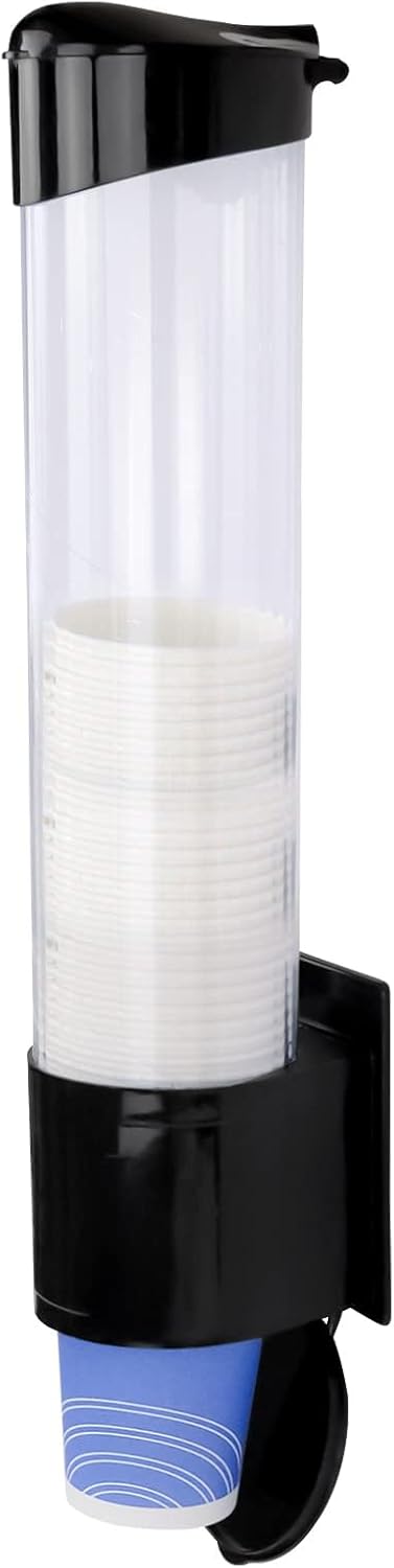Cup Dispenser, Water Cooler Pull Type Holder for 5oz - 7oz Cone or Flat Bottom Cups, Wall Mount