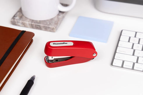 Praxxis Pro Aria-Plus Half-Strip Mini Stapler - Durable, Compact, Colorful Stapler for Office and Travel, Red