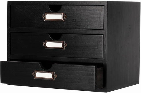 Wooden Storage Box Rustic Desktop Organizer with 3 Drawers, Office Desk Accessories Shelf for Craft Storage