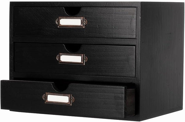 Wooden Storage Box Rustic Desktop Organizer with 3 Drawers, Office Desk Accessories Shelf for Craft Storage