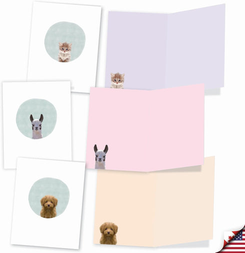 The Best Card Company - 20 Cute Kids Cards Boxed, Assorted Blank Set (4 x 5.12 Inch) - Animal Portrait Mode
