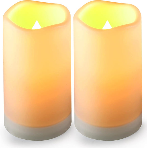 Solar Flameless Candles, Outdoor Waterproof Flickering LED Light Candles for Lantern Garden Camping Decor, Set of 2