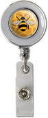 Bee on Honeycomb Retractable Reel, Chrome Badge ID Card Holder Clip