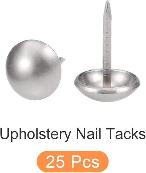 Upholstery Nail Tacks (11x17x3.6mm) 25Pcs, Iron Round Thumb Push Pins for Home Kitchen Furniture, Silver Tone