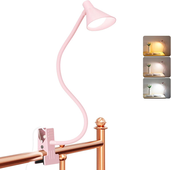 LiFMIRA Pink Small Desk Lamp Clip on LED Reading Light for Bed,