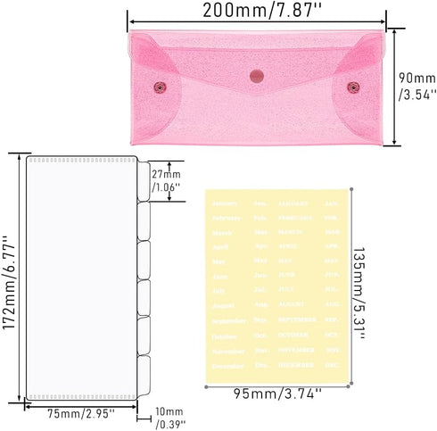 Cash Envelope Wallet with 6pcs Divider with Pockets and 2pcs Monthly Tab Stickers Set Reusable Budget Envelopes Pink Glitter PVC Money Bag Pouch Organizer for Budgeting Bill Receipt Coupons by MEI YI TIAN
