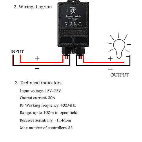 DC12V Switch,984ft Switch,DC12V/24V/48V/72V 40A Waterproof Remote Control Relay Long Range Wireless Remote Relay RF