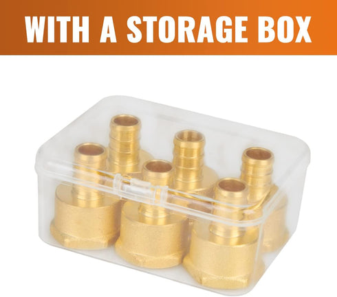 SUNGATOR 6-Pack 1/2" PEX to 1/2" Female NPT Brass Fittings, UPC Certified