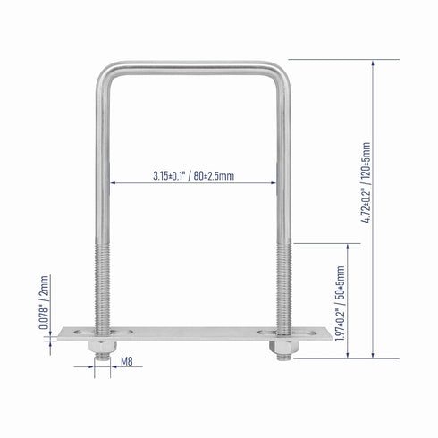 4 Sets 304 Stainless Steel Square U-Bolts, 3.15" Inner Width, 4.72" Length with Nuts for Trailer, Boat Industrial Parts