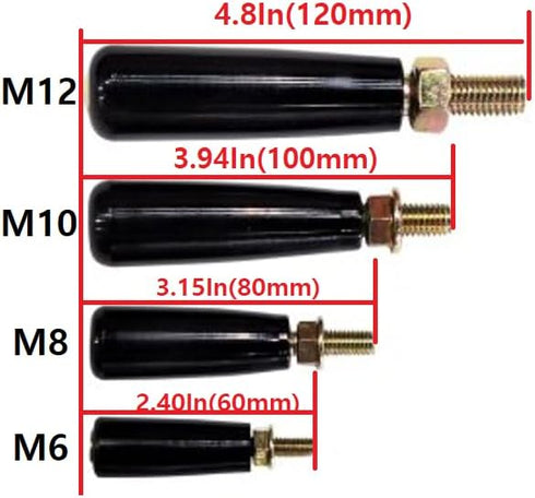 Revolving Hand Knob HandWheel M6 Male Threaded Stem L-2.4" Black for Woodworking Machine, Boat Trailer Jack