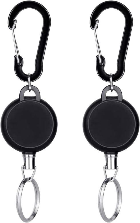 Retractable Keychain 2 Pack Heavy Duty Key Fob Badge Reel Holder with Multitool Carabiner Clip for ID Holders