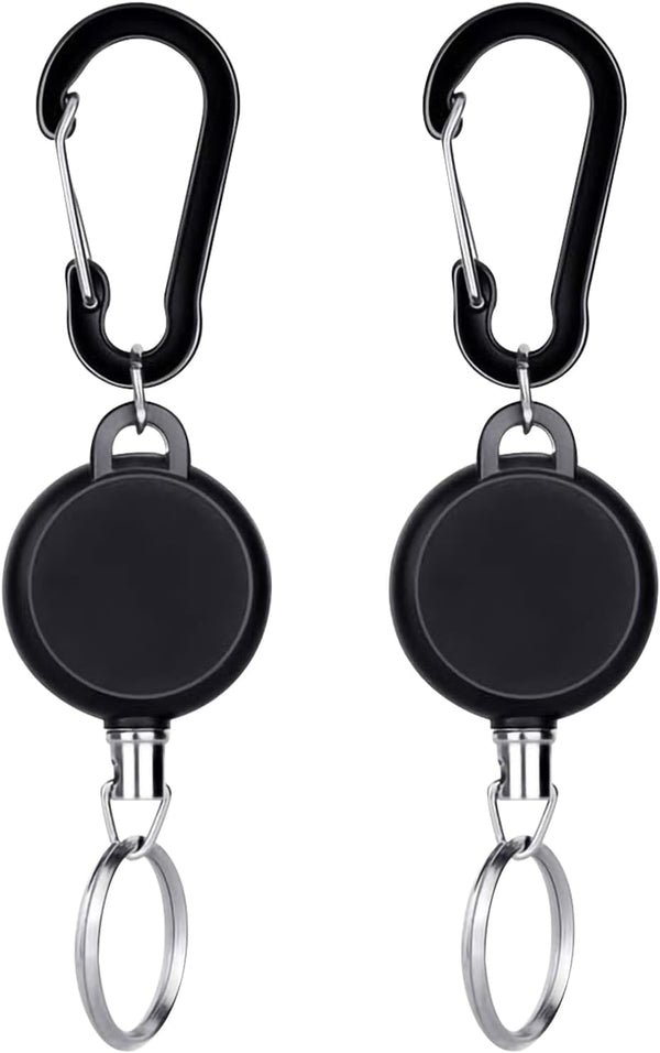 Retractable Keychain 2 Pack Heavy Duty Key Fob Badge Reel Holder with Multitool Carabiner Clip for ID Holders