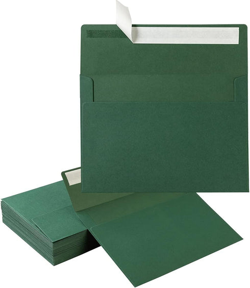 Wishop 100 Pack Dark Green A7 Envelopes, Self-Adhesive, 5x7 Envelopes for Invitations and Greeting Cards