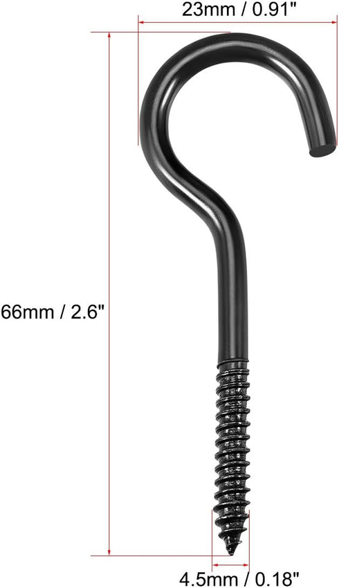 uxcell 2.6" Screw Eye Hooks, Self Tapping Screws, Screw-in Hanger Eye-Shape Hooks, Black 12pcs
