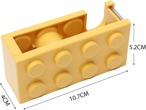Cute Building Block Shape Tape Dispenser 10.7 x 5.2 x 4cm Plastic Stackable Label Roll Holder for School Office (Yellow)