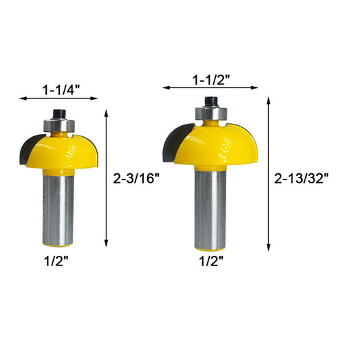 5pcs 1/2 Inch Set Set 1/8", 1/4", 5/16", 3/8", 1/2" Wolfride Shank Cove Router Bit Cove Molding Router Bits Radius Cove