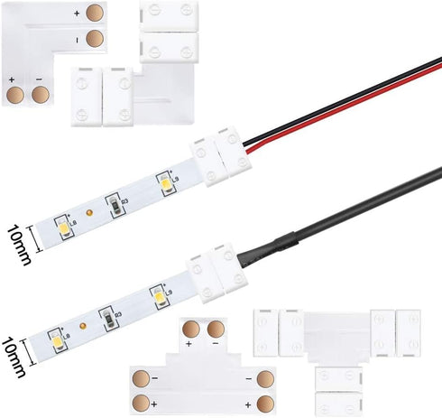 LightingWill 2 Pin LED Strip Light Connector Kit, 10mm Solderless Adapter Set for 5050 5630 Single Color