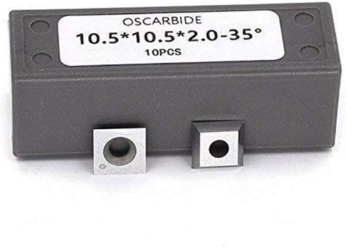 OSCARBIDE 10.5mm Square Carbide Inserts, 10.5x10.5x2.0mm, 35° Cutting Angle, Replacement Cutters for Spiral/Helical