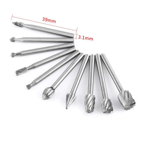 Rotary Files Woodworking Carving Tool Set, 10pcs Tungsten Carbide Burrs with 1/8inch Shank