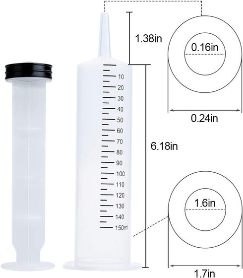 5 Pack 150ml Reusable Plastic Syringe, Individually Packaged for Scientific Labs and Dispensing