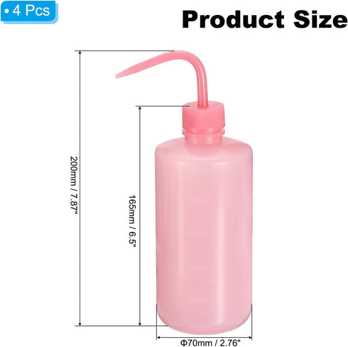 PATIKIL 500ml Wash Bottle, 4pcs Plastic Squeeze Narrow Mouth Bottle for Lab Cleaning, Pink