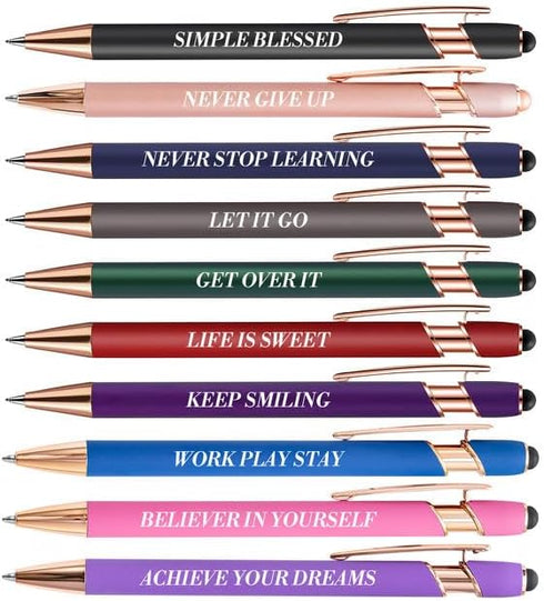 Inspirational Quotes Ballpoint Pen, 2-in-1 Touch Screen Stylus, Retractable with Stylus Tip, 1.0 mm Black Ink, 10 Count