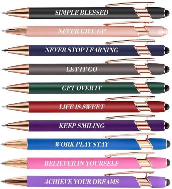 Inspirational Quotes Ballpoint Pen, 2-in-1 Touch Screen Stylus, Retractable with Stylus Tip, 1.0 mm Black Ink, 10 Count