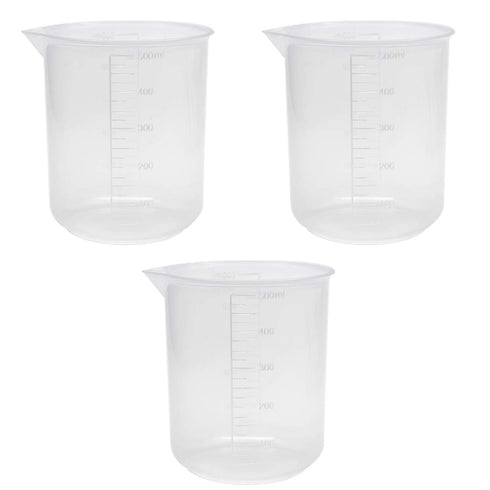 Sscon 3Pcs 500ml Lab Graduated Beakers, Transparent Plastic Measuring Cups for Laboratory Kitchen