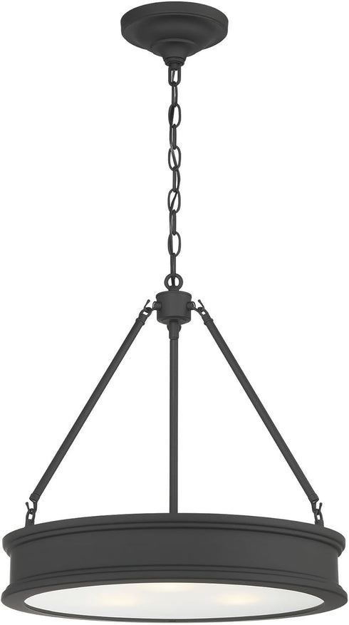 Minka Lavery 28990 100-Watt 3-Light Matte Black Drum Pendant Light with Frosted