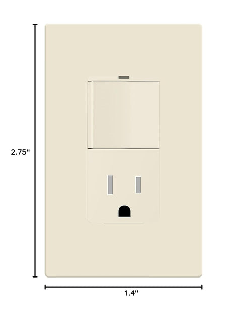 15A 120V/125V LCS1-1PTR-LASWP, LIDER Matte Finish Lighted Combination Decorator Switch and Tamper-Resistant Receptacle