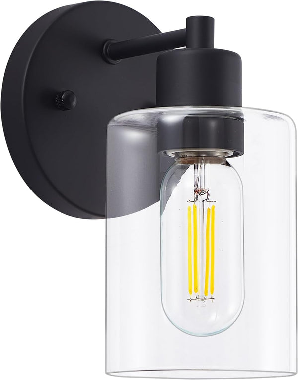 Black Wall Sconce,Wall Light Fixtures, Modern Bathroom Light Fixture with Clear Glass