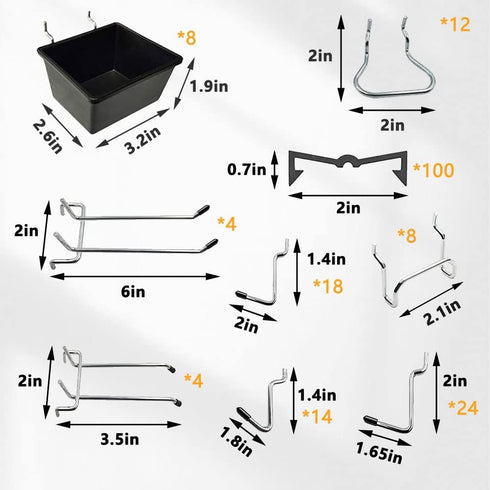 258pcs Pegboard Hooks, Organizer Kit for Various Tools, 1/8 and 1/4 inch Metal Pegboard Hooks Assortment