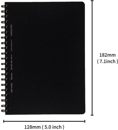 Kokuyo. Soft Ring Notebook Business, 5mm Grid 70 Sheets Black (B6) - 3 Pack by KOKUYO