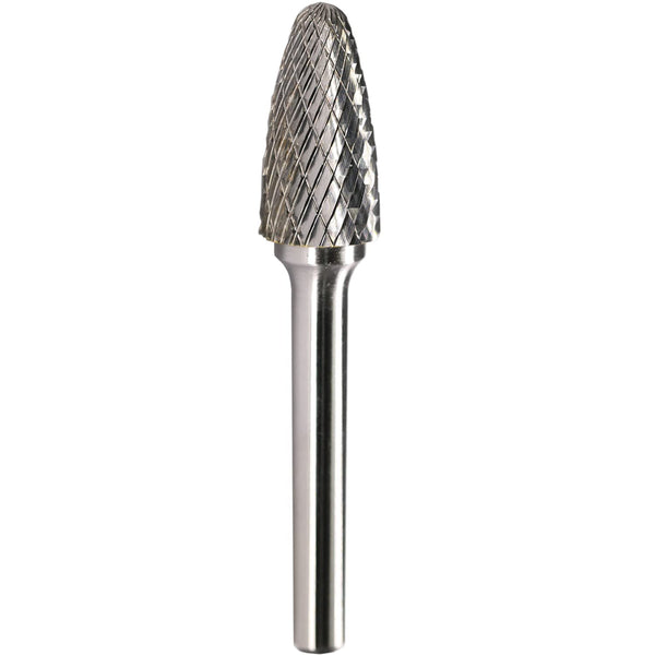 SF-5 Tungsten Carbide Burr Rotary File, Tree Shape, Double Cut for Die Grinder, 1/4'' Shank, 1'' Cutter Length