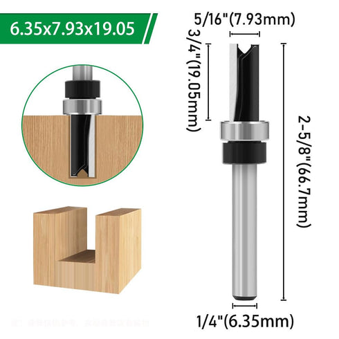 Ozmatip 5pcs 1/4 1/4", 3/8", 9/16", 3/4", 1" Pattern Flush Trim Router Bit Shank, Carbide Tipped Top Bearing Template