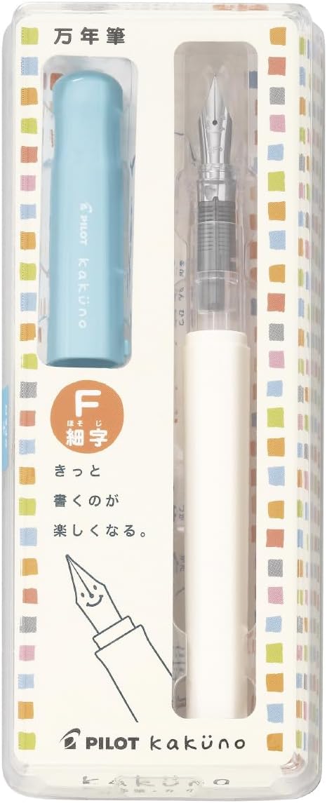 Pilot Kakuno Fine-Nib Fountain Pen, White Body, Soft Blue Cap