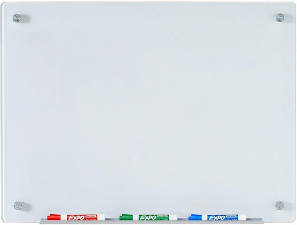 Audio-Visual Direct White Glass Dry-Erase Board Set - 2' x 1.5', Includes Hardware & Marker Tray (Non-Magnetic)