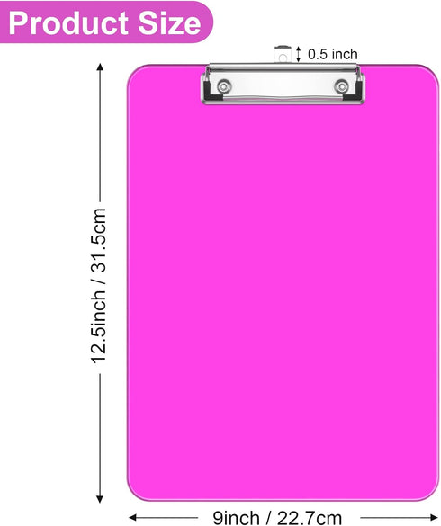 Rimilak Plastic Clipboards Set of 6, Translucent Clip Board with Low Profile Metal Clip, 12.5 x 9 Inch