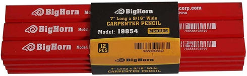 Big Horn 19854 7" Long x 9/16" Wide Carpenter's Pencil - 12/Pack
