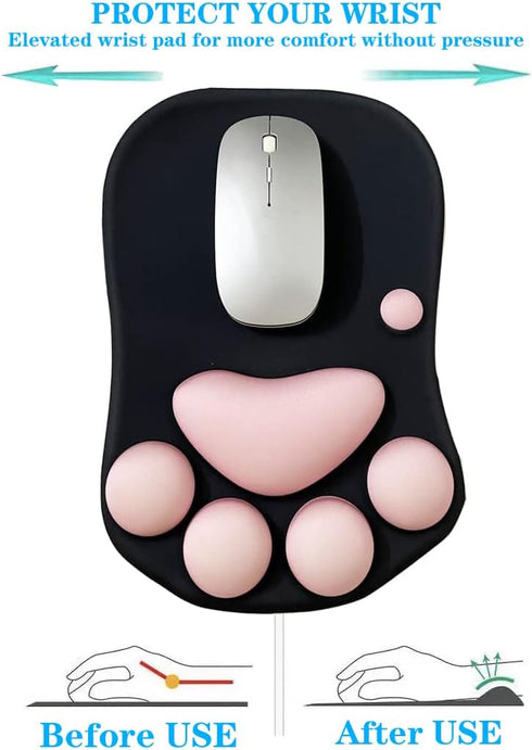 WESAPPINC Cat Paw Mouse Pad - Soft Silicone Wrist Support Ergonomic Non-Slip Mousepad for Office (Black Cherry)