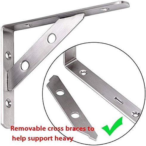 WSZD 4pcs 6 4 inch/150mm 100mm A Shelf Bracket, of x x Stainless Steel Solid Corner Brace L Brackets, Heavy Duty Wall