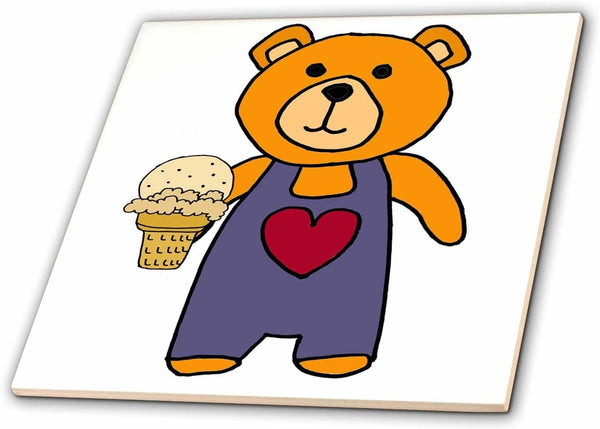 3dRose Funny Orange Teddy Bear Eating Ice Cream Cone Cartoon 12 Inch