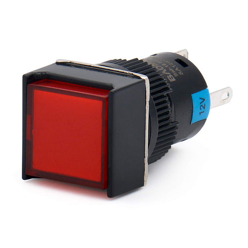 Baomain 4-Pack Push Button Switch - 5/8 inch 16mm - Momentary Square Cap - DC 12V SPDT 5 Pin, LED Lamp Colors