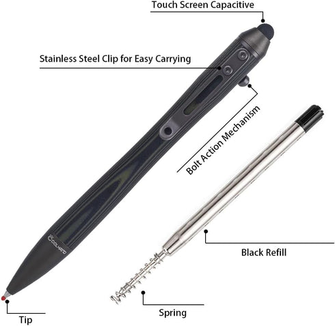 Cool Hand 5.7'' G10 5374-G Bolt Action Pens, EDC Ballpoint Ink Refillable, Stylus for Touch Screen, Body w/Pocket Clip